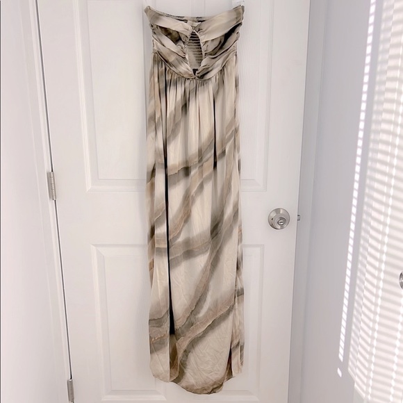 INDAH Silk Tan Brown Maxi Dress Strapless Tie Dye Size XS $180 - Picture 2 of 9
